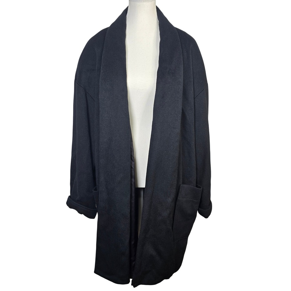 Vintage PAUL et‎ DUFFIER Women Oversized Wool Black Lined Shawl Collar Coat L